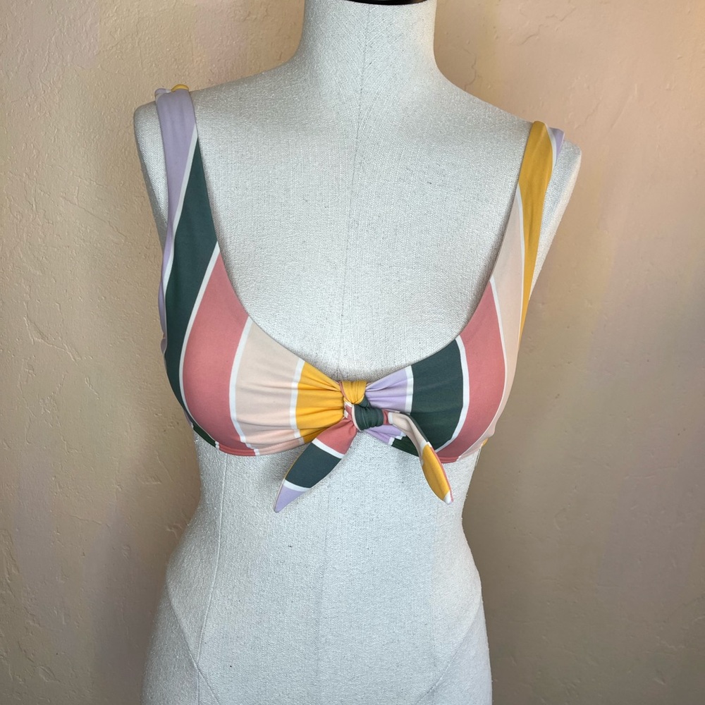 Aeropostale color block- stripe Bikini top in gold, salmon pink, Green, lilac